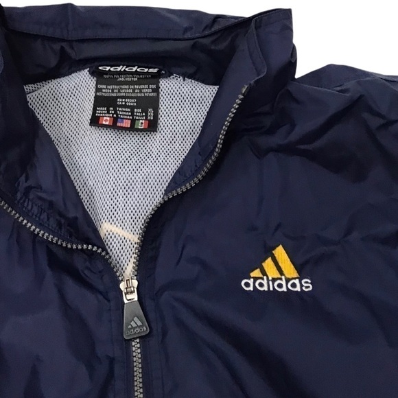 Vtg 90s Adidas Windbreaker Men XL Full Zip Spell Out Jacket Blue Yellow White - Picture 9 of 13